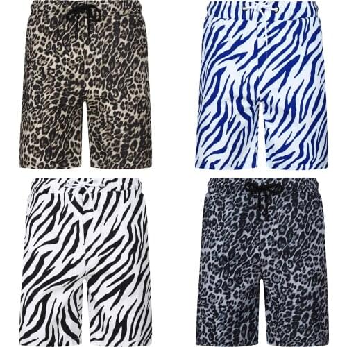 Plus Size Trunks Men Fashion Quick-Drying Swimming Summer Holiday Beach Zebra-Stripe/Leopard Print Drawstring Shorts Pockets New