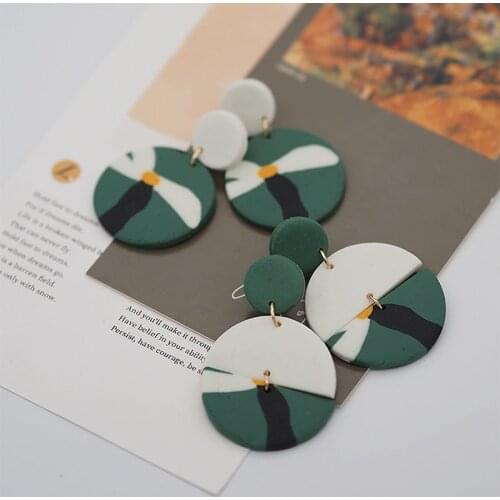 Trendy Pop Art Pattern Polymer Clay Multi Color Shape Series Geometric Hoop Stud Dangle Unique Earring Sets For Women Jewelry