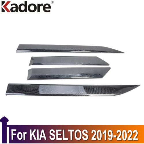For KIA SELTOS 2019 2020 Carbon Fiber Chrome Side Door Body Molding Line Cover Trim Protector Decoration Exterior Accessories