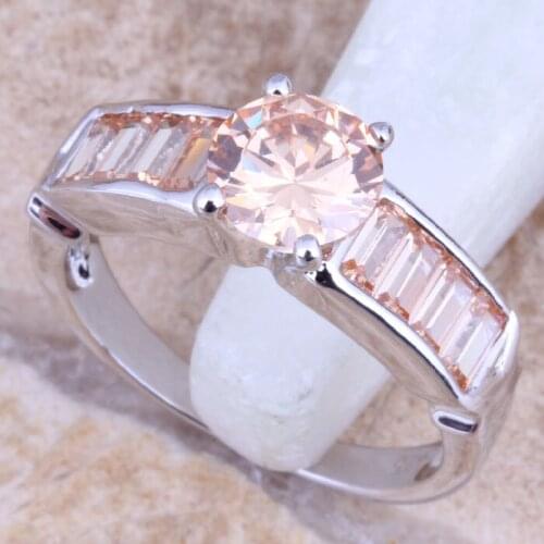 Delicate Champagne Morganite Silver Plated Ring Size 5 / 6 / 7 / 8 / 9 R1569