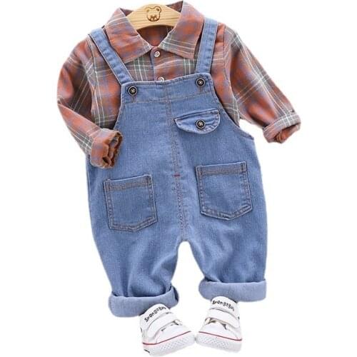 New Spring Autumn Baby Boys Clothes Suit Fashion Children Plaid Shirt Overalls 2Pcs/Sets Toddler Casual Clothing Kids Tracksuits