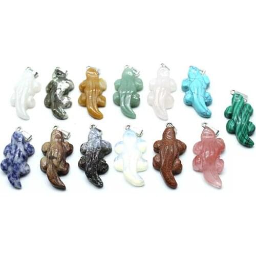 Wholesale 12pcs Assorted Crystal Natural Stone Crocodile charms Pendants Fashion Necklaces Jewelry Free Shipping