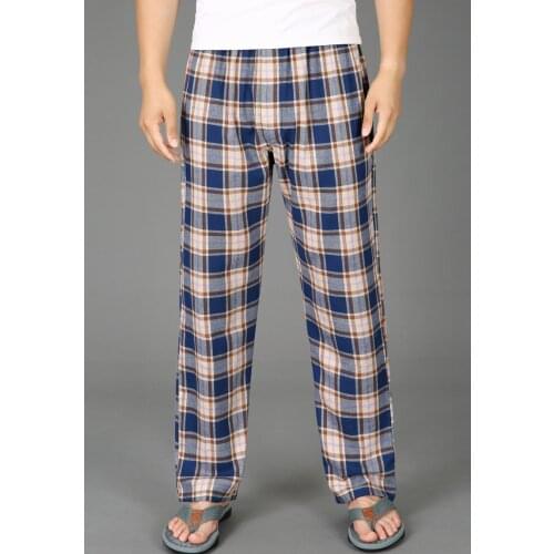 Autumn men fashion straight style elastic waist comfortable flannel fabric plaid pants male trendy color lounge cotton bottom