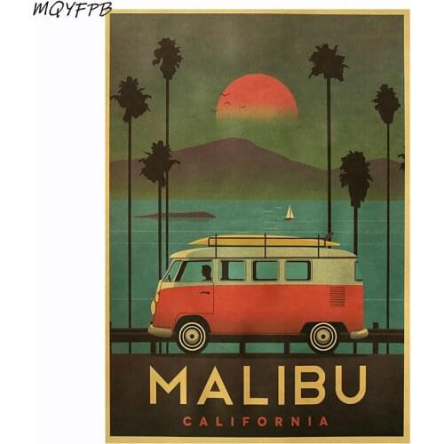 Scenery Of Malibu California Kraft Paper Poster Decorative Painting Wall Sticker Household Goods