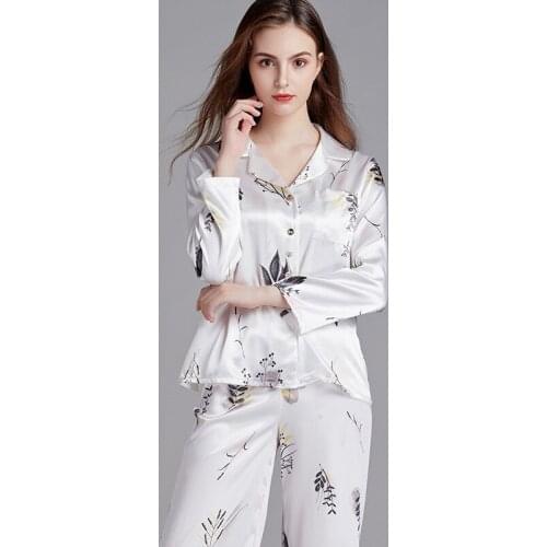 Womens Pajamas Sets Faux Clothes Nightgown Suit Loose Ho Long Loose Home Sleeve Pants Summer Thin Large Size Silk Spring Autum