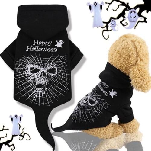 Happy Halloween Festival Pet Clothes Funny Cute Dog Hooded Costume Black Skeleton Costume Cosplay Dress Up Coat Festival Props