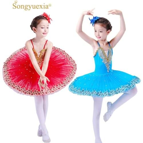 Professional Ballet Tutu Child Swan Lake Costume White Red Blue Ballet Dress for Children Pancake Tutu Girls Dancewear 3 colors
