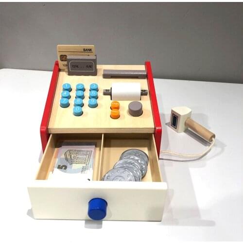 Cute Wooden Simulation Educational Practical Convenient Attractive Market Cash Register Children Play House Toys Gift Set