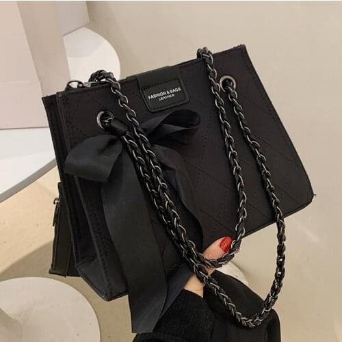 Vintage Ribbon Bow Tote bag 2021 Fashion New High-quality Matte PU Leather Womens Designer Handbag Chain Shoulder Messenger Bag