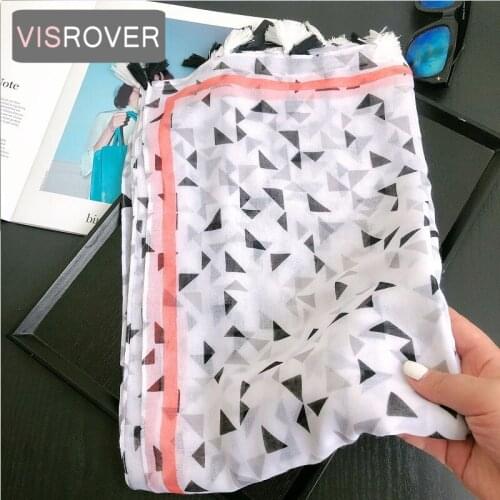 VISROVER 2021 fashion white geometric printing viscose scarf woman Wrap pink Spring Shawl Beach Pashmina tassel Hijab gift