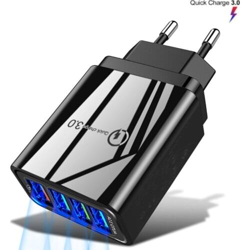 Cargador USB de teléfono para iPhone, Xiaomi, Samsung, adaptador de pared de la UE/EE. UU., carga rápida QC 3,0 3A, 4 puertos, 3