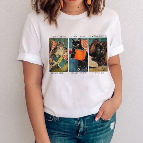 Women Graphic Cute 90s Printing Cartoon Lady Casual Funny Cat Life Clothes Tops Clothing Tees Print Female Tshirt T-Shirt