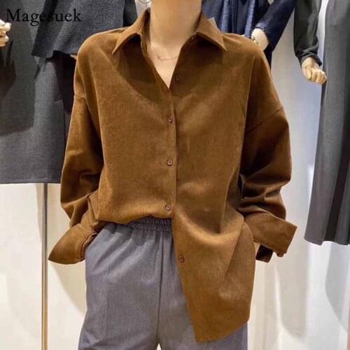 Vintage Women Thickened Red Loose Lazy Coat Shirt Lapel Long Sleeve Blouse Korean Stryle Autumn and Winter 2021 Top Blusas 12694