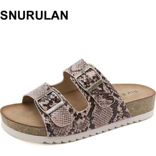 SNURULAN Womens Summer 2021 Beach Slippers Serpentine Double Buckle Non-slip Cork Slides Female Flip Flops Ladies Sandals Home