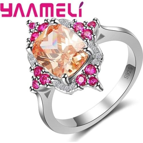 Fashion Female Ring Unique Beautiful 925 Sterling Silver With White &Pink Champagne Synthetic CZ Christmas Rings