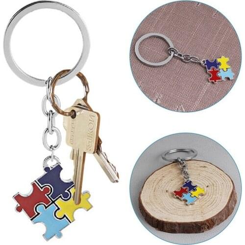 1PC Crystal Autism Hope Jewelry Multi-Colored Enamel Autism Awareness Puzzle Piece Heart Pendant Chain Necklace