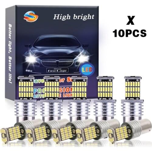 10pcs 1156 BA15S White 4014 45SMD Decoder Lamp Bulb Reverse Lights With Resistor LED Lamp Turn Signals Brake Lights
