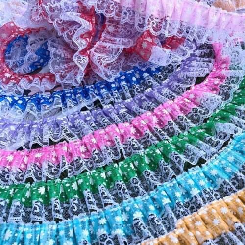 2 meters 50mm Flower Printed Gauze Lace Wrinkled Ribbon DIY Curtains Clothing Decoration Accessories Toy Doll Dress Materials