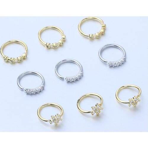 2PCS Round Flower Shape Color Nose Ring Stud for Women White Crystal Fake Nose Piercing Bendable Curved Ear