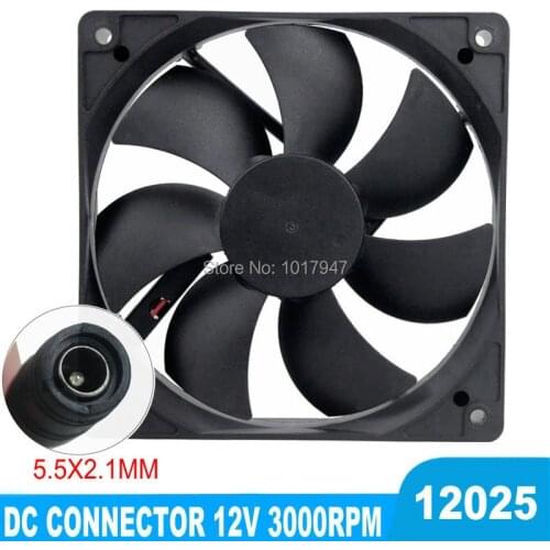 2Pieces Gdstime 120mm 12V 120X120X25mm 12025 12CM Brushless Computer Cooler Cooling Fan DC Connector Dual Ball Bearing