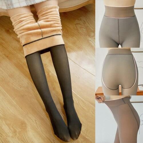 2020 Winter Black Women Tights Fake Translucent Pantyhose 80g 250G 320g Elastic Warm Fleece Thick Girls pantyhose