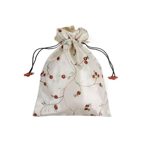 27*37cm Chinese Handmade Embroiderd Floral Silk Shoe Bags Portable Drawstring Travel Storage Bags Pouch 50pcs lin4437