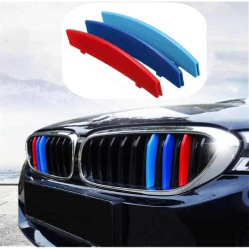 3D M Car Styling Car Front Grille Sport Strips Cover For BMW 5 E60 2004-2010 Medium Grid Three-color Strip Medium Grid Buckle