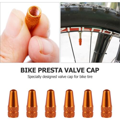 6 Pcs French Bicycle Valve Caps Orange Color Aluminum Alloy Bike Valve Caps for Road Bicycle MTB Mountain Bike