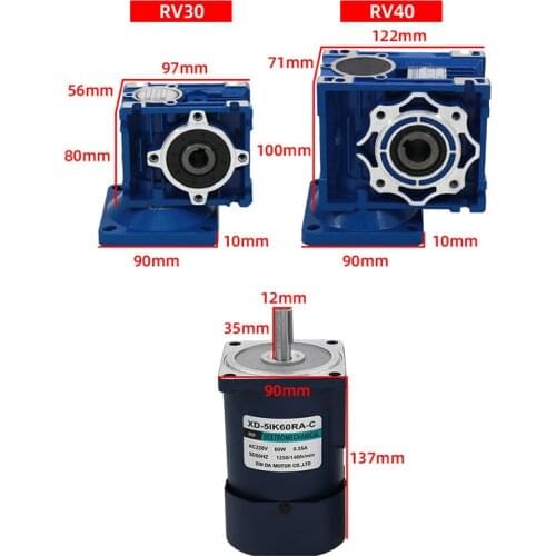60 w worm gear and worm gear motor 220 v ac speed regulating motor torque and reversing RV40 double spindle motor