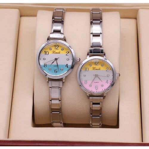 Hapiship 2020 Fashion Men Womens Stainless Steel Cute Color Matching Watch Bracelet Bangle for Friend Wife Birthday Gift G129