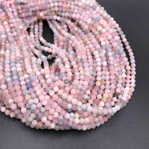 Natural Morganite Stone Beads Micro Faceted Small Pink Blue Round Loose Beads for DIY Jewelry Making Bracelet Beads Supplies