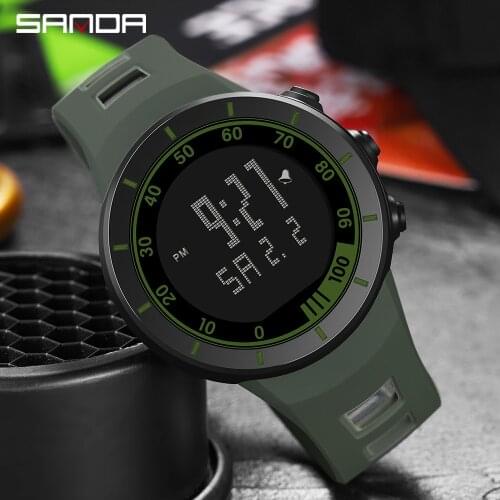 SANDA Army Green Watches Big Number Watch Outdoor Sport 50M Waterproof Digital Men Stopwatch Wristwatch Mens Clock Reloj Hombre
