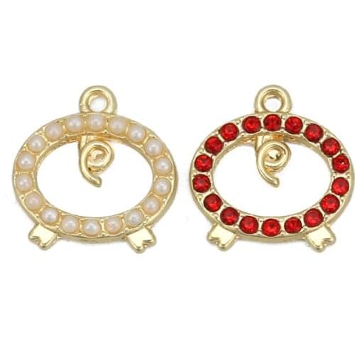 DoreenBeads Fashion Zinc Based Alloy DIY Pendant Pig Butt Gold Red White Rhinestone Jewelry DIY Charms 16mm x 15mm, 10 PCs