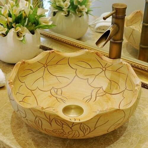 European style restoring ancient ways petal-shaped ceramic wash basin bathroom mesa bathroom sink hand wash basin