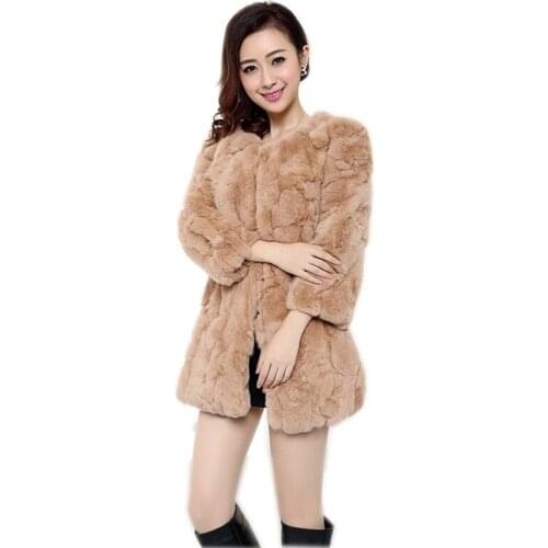 Hot sale real rabbit fur coat medium-long slim o-neck rex rabbit fur coat jackets for women winter