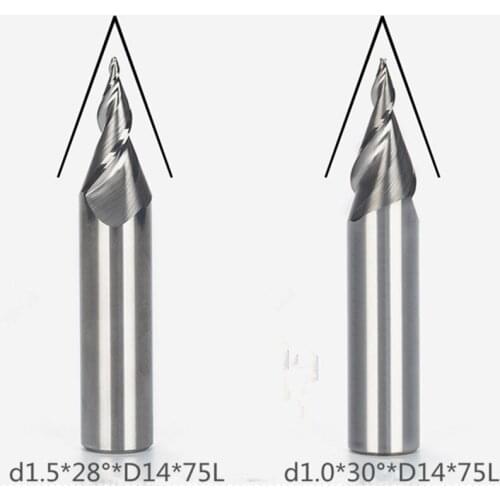 D14mm Double flute sprial shine Mini Letters word carving Engraving CNC router slope flat bits milling cutter