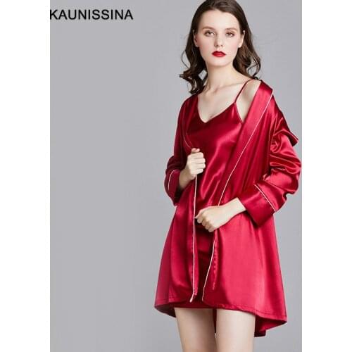 Women Sexy Bathrobe Nightgown Set Bride Bridesmaid Robe Dressing Gown Nightdress Silk Set 2 Pieces Sleepwear Lingerie Home Sets