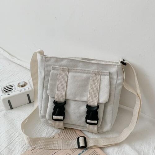 Canvas satchel Flap Lock Preppy Style Unisex Solid Hasp Shoulder Bag purse simple harajuku designer bag Mori girl