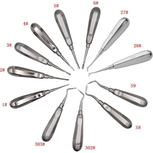 12 Pcs /set Dental Stainless Steel Surgical Instrument Tools Dental Luxating Lift Elevator Curved Root Hexagon Handle