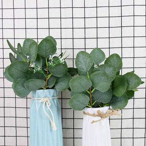 5pcs Artificial Leaves Branch Retro Green Silk Eucalyptus Leaf for Home Garden Wedding Room Decoration Fake Plants Flowers