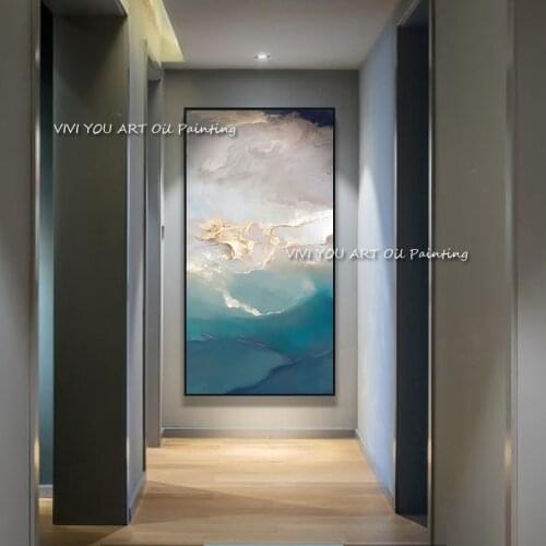 100% Hand Painted Blue Ocean Grey Oil Painting Large Size Seascape Canvas Art with No frame As A Gift for Home Decoration