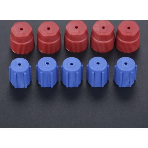 10Pcs Car A/C System Charging Port Service Cap R134a High Low Side Valve Adapter Dust Cap Red Blue