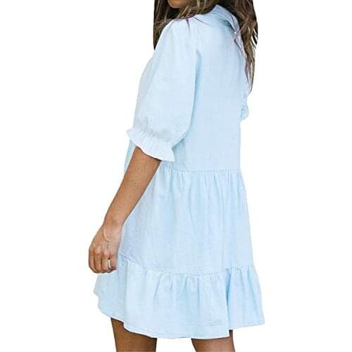 Summer Dress Femme Robes Women Clothing A-Line Dresses Single-Breasted Ruffles Half Sleeve Loose Mini Dress For Woman Vetidos