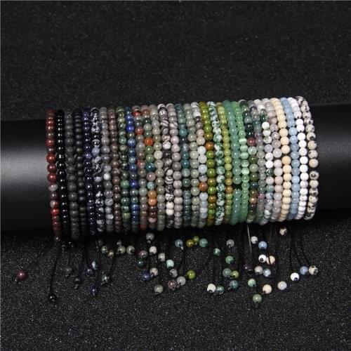 4mm Mini Quality Small Handmade Natural Agates Jades Quartz Stone Beaded Braided Bracelet Jewelry for Women Girl Men Homme Gifts