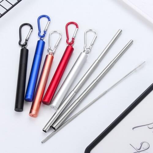 Reusable Telescopic Stainless Steel Drinking Straw with Portable Brush Box for Outdoor Travel Metal Straws Bar Party Tools