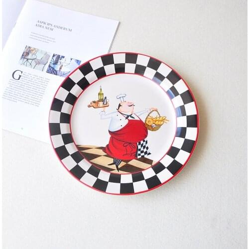 Cartoon dinner plate Ceramic Tableware Chef Series Illustration Style Large Dish Tableware Creative Steak Plate