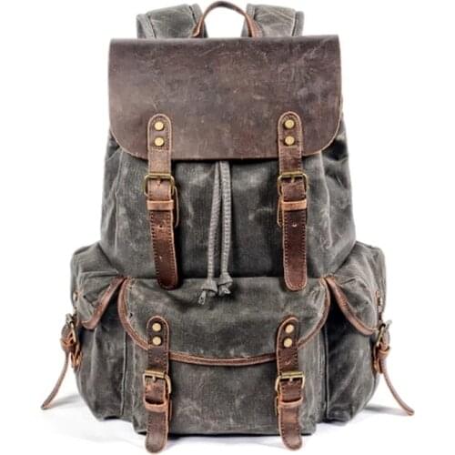 VZVA Wax Canvas Backpack for Men Vintage Backpack Travel School Sollege Backpack Bookbag Fashion Backpack Fits 15 inch Notebook