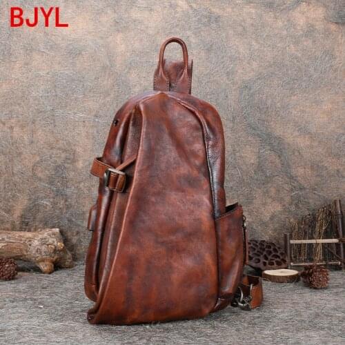 Leather Chest Bag Mens Handmade Messenger Shoulder Bag Zipper Business Men Chest Pack Retro Soft Leather First Layer Leather