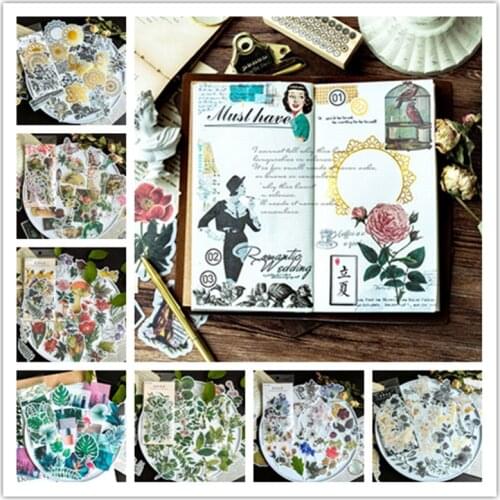 60 pcs 5-10cm Stickers Decorative Vintage Journal Diary Gold Skull Paper Flower Plant Stickers Scrapbooking Flakes Stationery