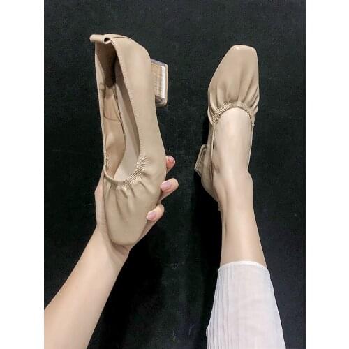 2021 spring and summer new womens singles shoes all-match pumps high heels thick heel Mary Jane grandma shoes